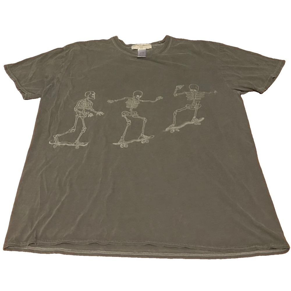 Project Social T Urban Outfitters Skeleton Skateboard T-Shirt Green One Size